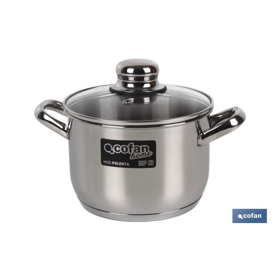 OLLA  INOX INDUCCIÓN 6.9 L MOD POLENTA TAPA DE VIDRIO Ø240 MM