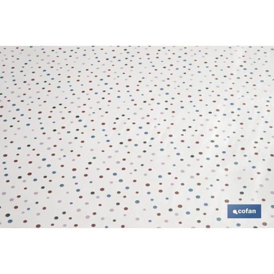ROLLO MANTEL ANTIMANCHAS 1,40 x 25m 50% ALG/50% PVC.PUNTOS