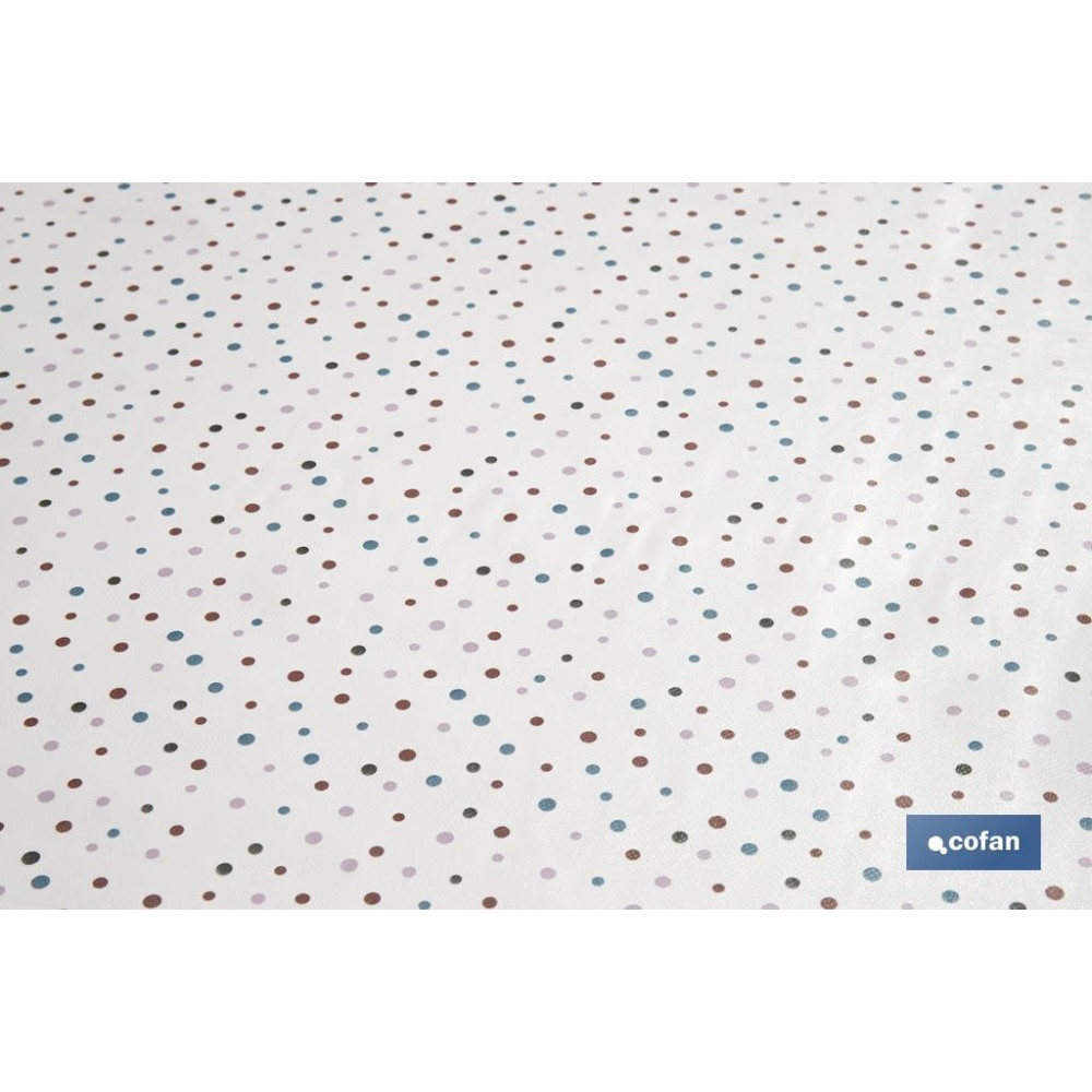 ROLLO MANTEL ANTIMANCHAS 1,40 x 25m 50% ALG/50% PVC.PUNTOS