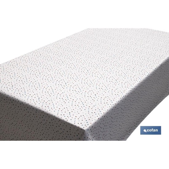 ROLLO MANTEL ANTIMANCHAS 1,40 x 25m 50% ALG/50% PVC.PUNTOS