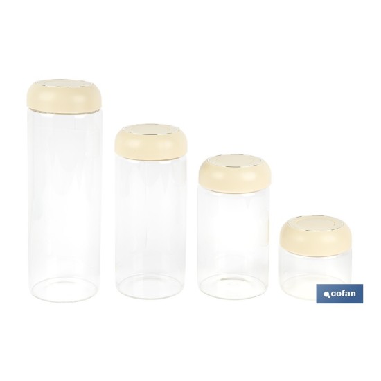 BOTE DE VIDRIO BOROSILICATO CON TAPA BEIGE GAMA LAUREL 1700 ML