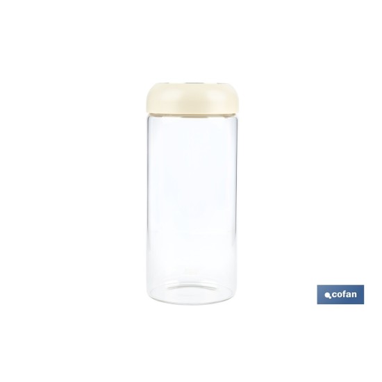 BOTE DE VIDRIO BOROSILICATO CON TAPA BEIGE GAMA LAUREL 1300 ML