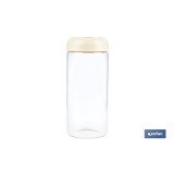 BOTE DE VIDRIO BOROSILICATO CON TAPA BEIGE GAMA LAUREL 1300 ML