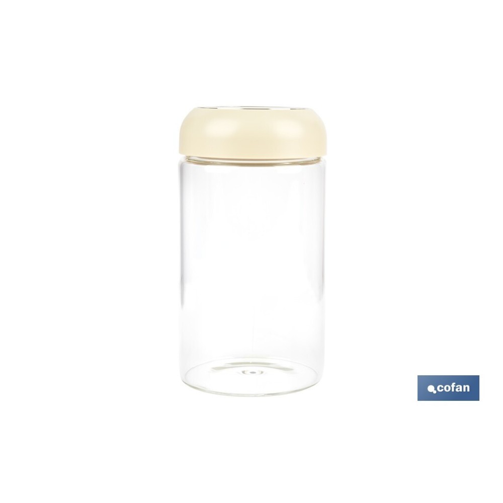 BOTE DE VIDRIO BOROSILICATO CON TAPA BEIGE GAMA LAUREL 1000 ML