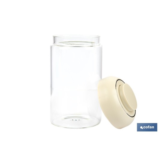 BOTE DE VIDRIO BOROSILICATO CON TAPA BEIGE GAMA LAUREL 1000 ML