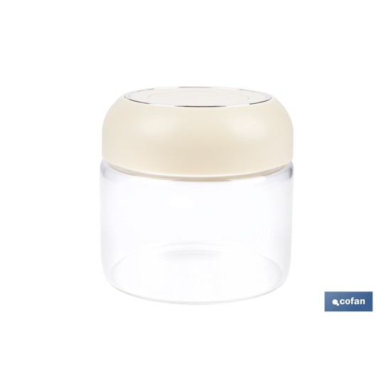 BOTE DE VIDRIO BOROSILICATO CON TAPA BEIGE GAMA LAUREL 400 ML
