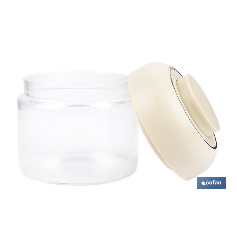 BOTE DE VIDRIO BOROSILICATO CON TAPA BEIGE GAMA LAUREL 400 ML