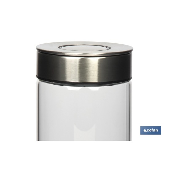FRASCO BOROSILICATO+ACERO MODELO CICER 1000 ML 18.5 X 10 CM