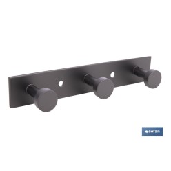 PERCHA DE PARED CON 3 POMOS NEGRO ACERO 304  15,6  X 2,7 X 2,8 CM