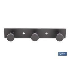 PERCHA DE PARED CON 3 POMOS NEGRO ACERO 304  15,6  X 2,7 X 2,8 CM