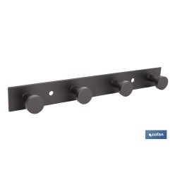 PERCHA DE PARED CON 4 POMOS NEGRO ACERO 21.6 X 2,7 X 2,8 CM