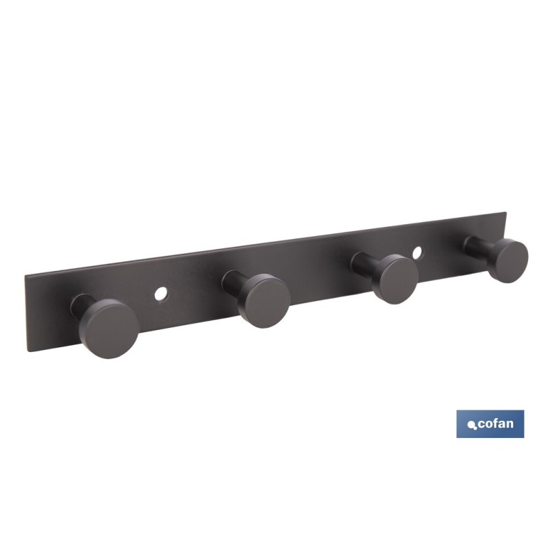 PERCHA DE PARED CON 4 POMOS NEGRO ACERO 21.6 X 2,7 X 2,8 CM
