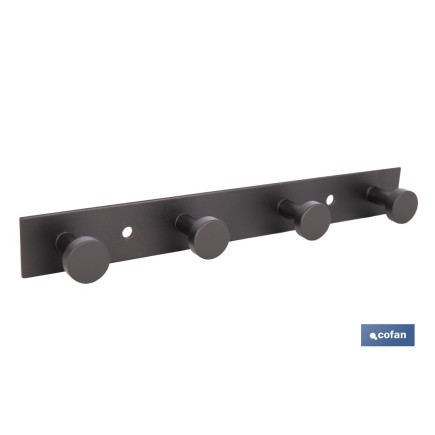PERCHA DE PARED CON 4 POMOS NEGRO ACERO 21.6 X 2,7 X 2,8 CM