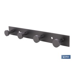 PERCHA DE PARED CON 4 POMOS NEGRO ACERO 21.6 X 2,7 X 2,8 CM