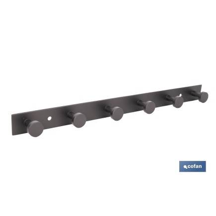 PERCHA DE PARED CON 6 POMOS NEGRO ACERO 33,5 X 2,7 X 2,8 CM