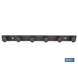 PERCHA DE PARED CON 6 POMOS NEGRO ACERO 33,5 X 2,7 X 2,8 CM