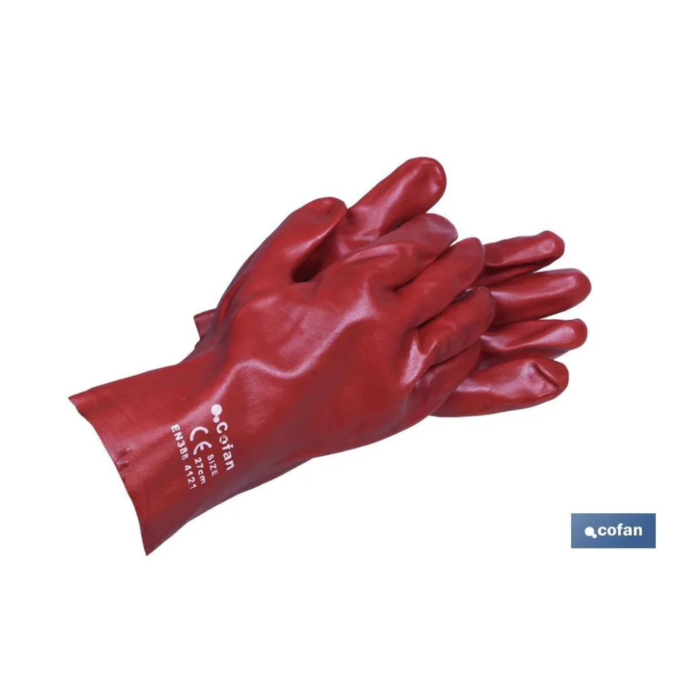 GUANTE PVC ESTANCO ROJO DE 27 Cms. (PACK: 12 UDS) - Almacén de Ferretería Acor