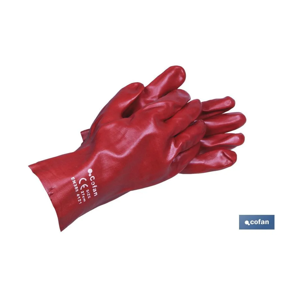 GUANTE PVC ESTANCO ROJO DE 35 Cms. (PACK: 12 UDS) - Almacén de Ferretería Acor