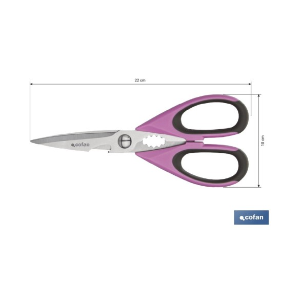 TIJERAS MORADAS DE ACERO INOX. MODELO SENA 22 CM