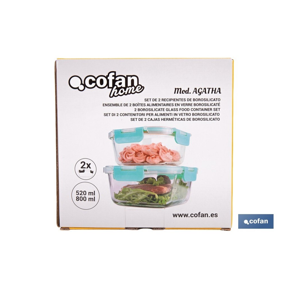 SET DE 2 RECIPIENTES DE BOROSILICATO MODELO AGATHA 520 ML - 800 ML