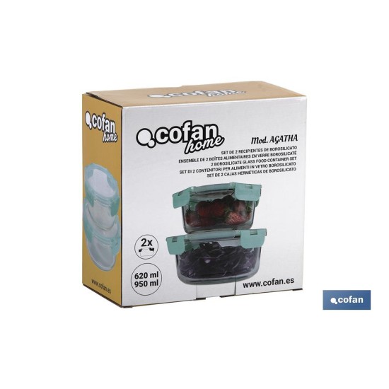 SET DE 2 RECIPIENTES DE BOROSILICATO MODELO AGATHA 620 ML - 950ML