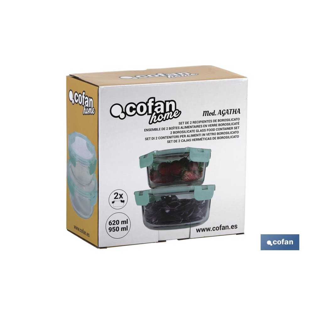 SET DE 2 RECIPIENTES DE BOROSILICATO MODELO AGATHA 620 ML - 950ML
