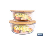 SET DE 2 RECIPIENTES DE BOROSILICATO CON TAPA DE BAMBÚ MODELO PANDA 620 ML - 950 ML