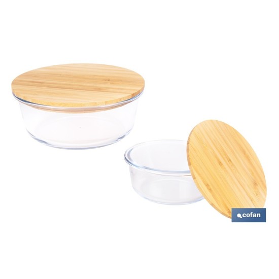 SET DE 2 RECIPIENTES DE BOROSILICATO CON TAPA DE BAMBÚ MODELO PANDA 620 ML - 950 ML