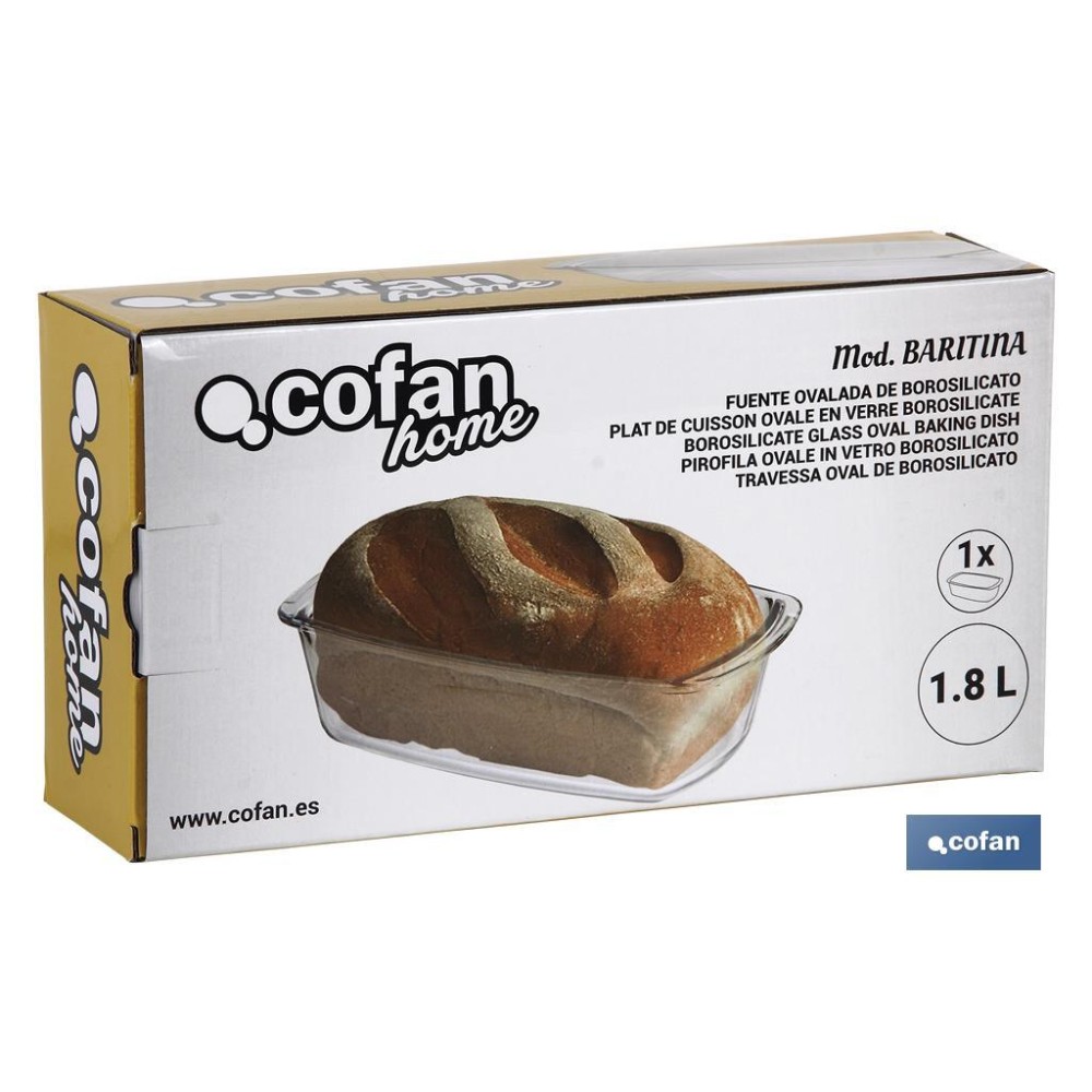 FUENTE OVAL ALARGADA DE VIDRIO BOROSILICATO MODELO BARITINA 1800 ML