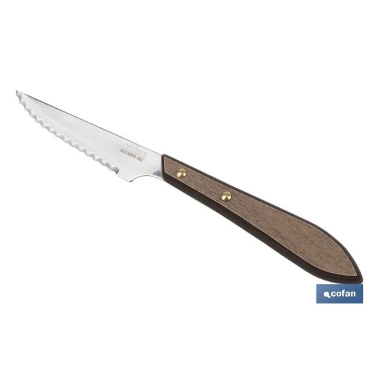 PACK 3 CUCHILLO CHULETERO MICRODENTADO HOJA 10cm  MODELO GULASH COLOR NOGAL