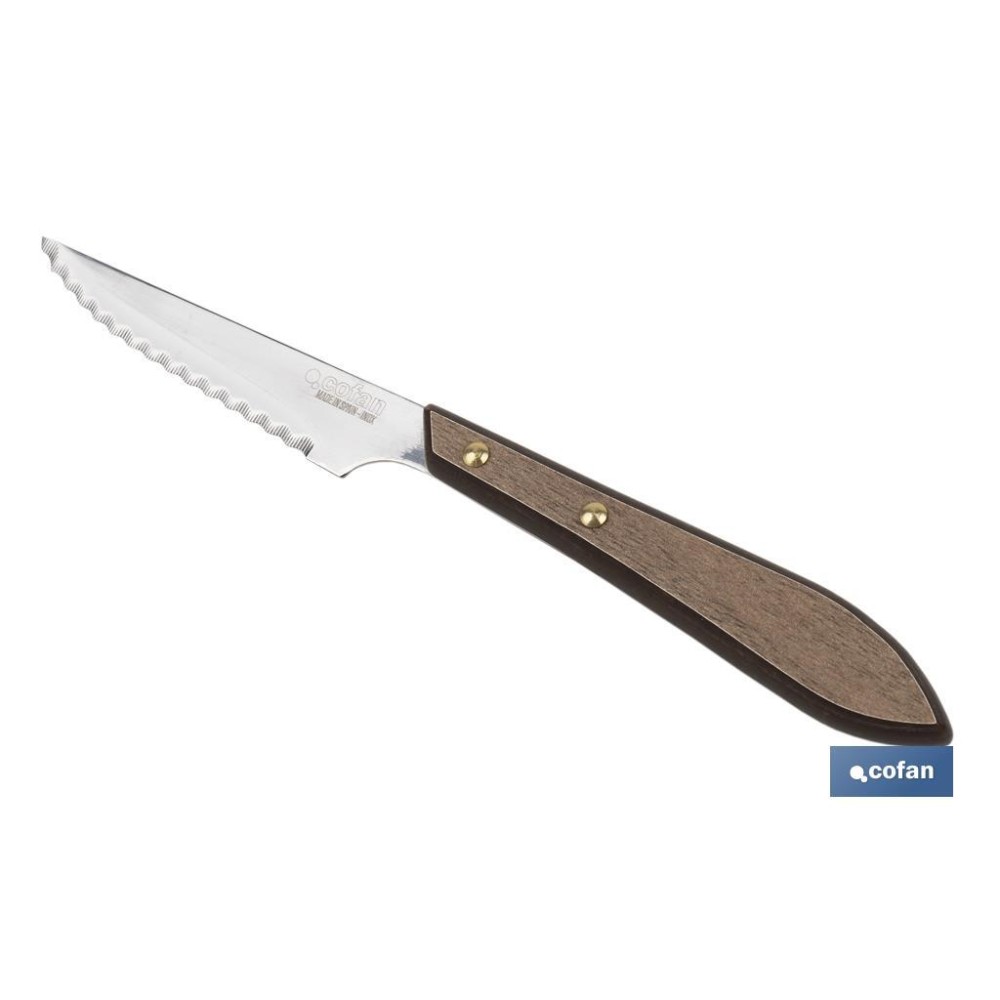 PACK 3 CUCHILLO CHULETERO MICRODENTADO HOJA 10cm  MODELO GULASH COLOR NOGAL