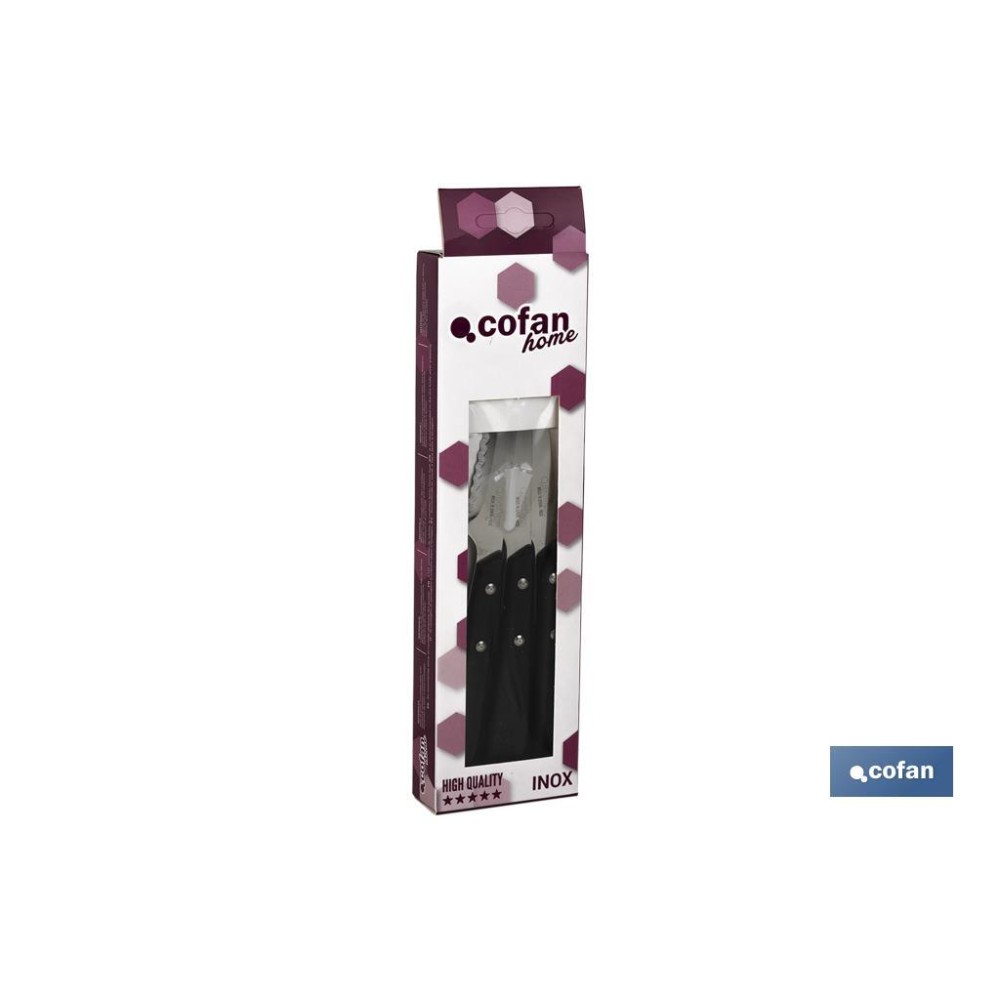 PACK 3 CUCHILLO CHULETERO MICRODENTADO HOJA 10cm  MODELO GULASH NEGRO