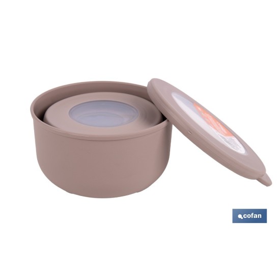 SET DE 3 RECIPIENTES REDONDOS CON TAPA 100 ML, 250 ML, 500 ML