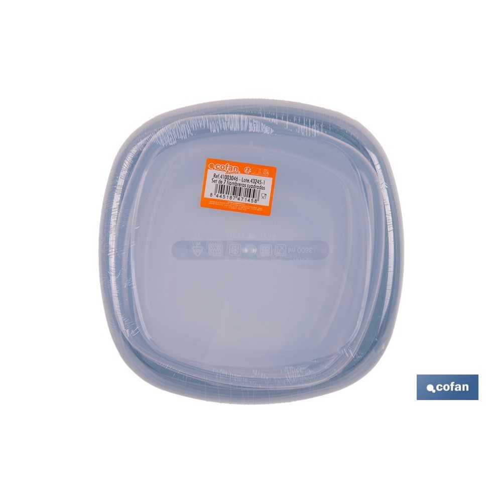 SET DE 7  FIAMBRERAS CUADRADAS 220/350/600/1200/2000/2700/3600 ML