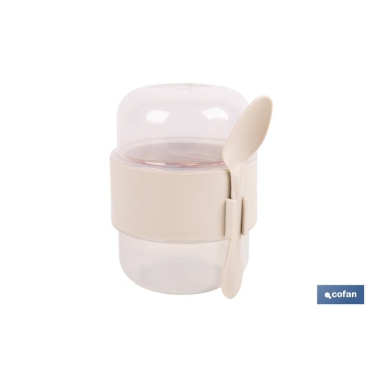 SET DE 3 RECIPIENTES CON TAPA, CUCHARA Y COMPARTIMIENTO INTERIOR  200ML+200ML