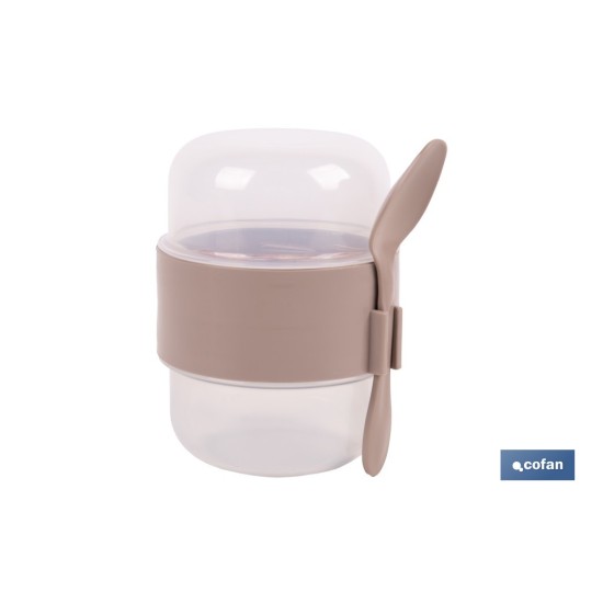 SET DE 3 RECIPIENTES CON TAPA, CUCHARA Y COMPARTIMIENTO INTERIOR  200ML+200ML