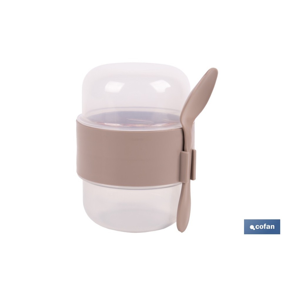 SET DE 3 RECIPIENTES CON TAPA, CUCHARA Y COMPARTIMIENTO INTERIOR  200ML+200ML