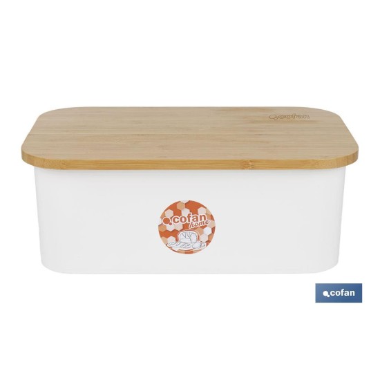 PANERA CON TAPA DE BAMBÚ COLOR BLANCO/MADERA 36 X 24 X13 CM