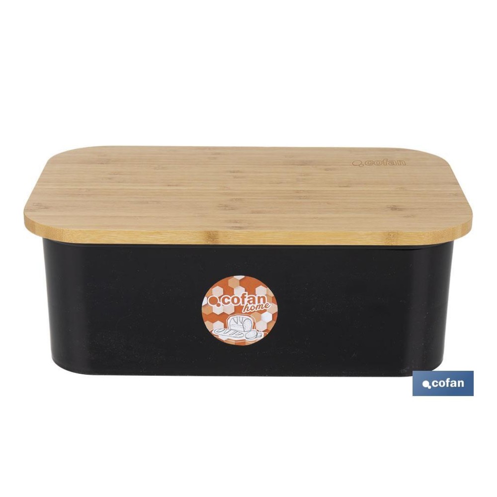 PANERA CON TAPA DE BAMBÚ COLOR NEGRO/MADERA 36 X 24 X13 CM