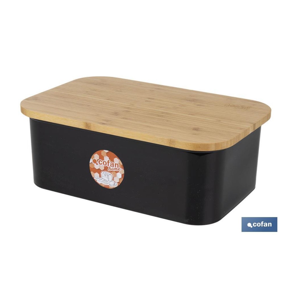 PANERA CON TAPA DE BAMBÚ COLOR NEGRO/MADERA 36 X 24 X13 CM