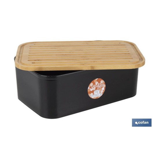 PANERA CON TAPA DE BAMBÚ COLOR NEGRO/MADERA 36 X 24 X13 CM