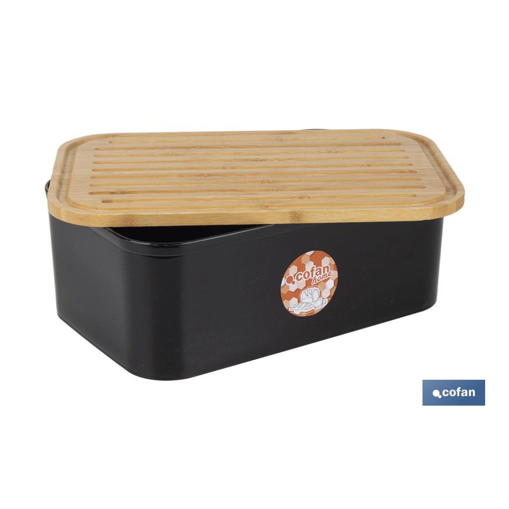 PANERA CON TAPA DE BAMBÚ COLOR NEGRO/MADERA 36 X 24 X13 CM