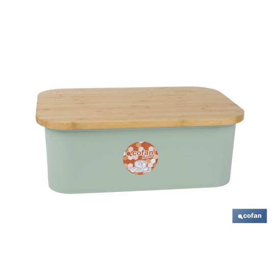 PANERA CON TAPA DE BAMBÚ COLOR VERDE/MADERA 36 X 24 X13 CM