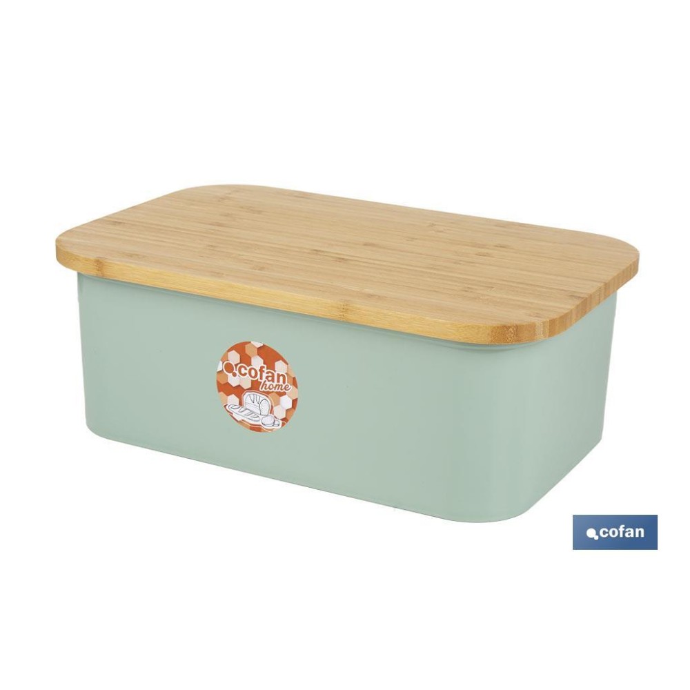PANERA CON TAPA DE BAMBÚ COLOR VERDE/MADERA 36 X 24 X13 CM