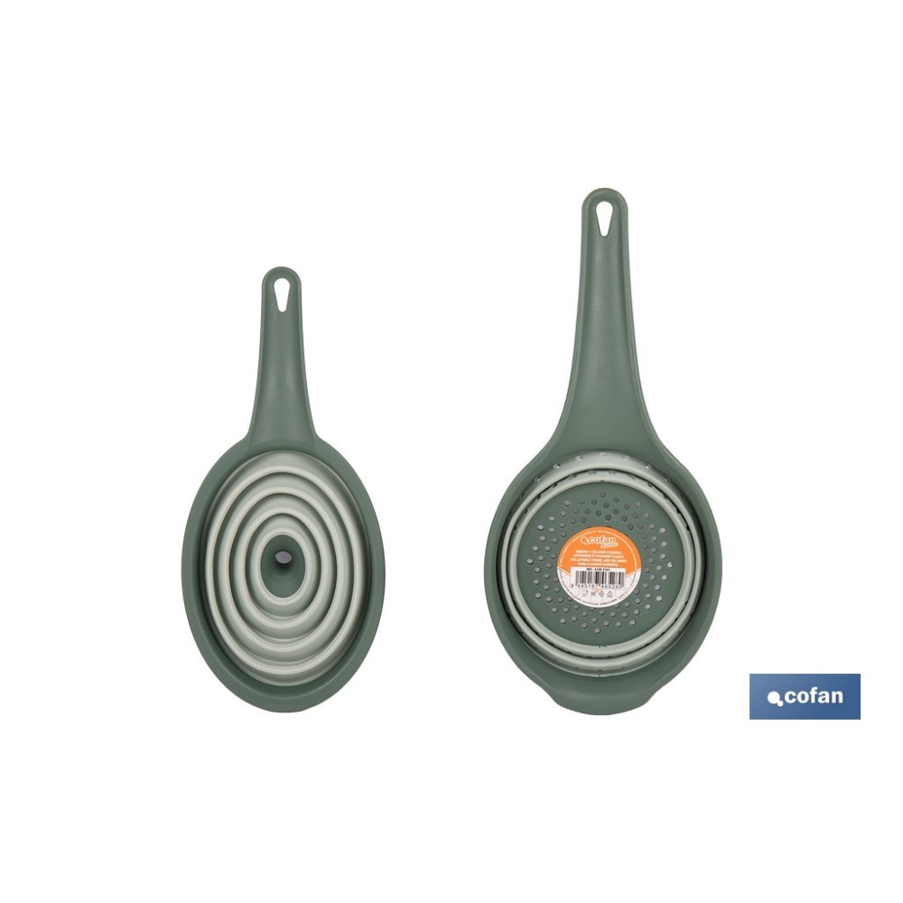 PACK DE EMBUDO Y COLADOR PLEGABLE VERDES