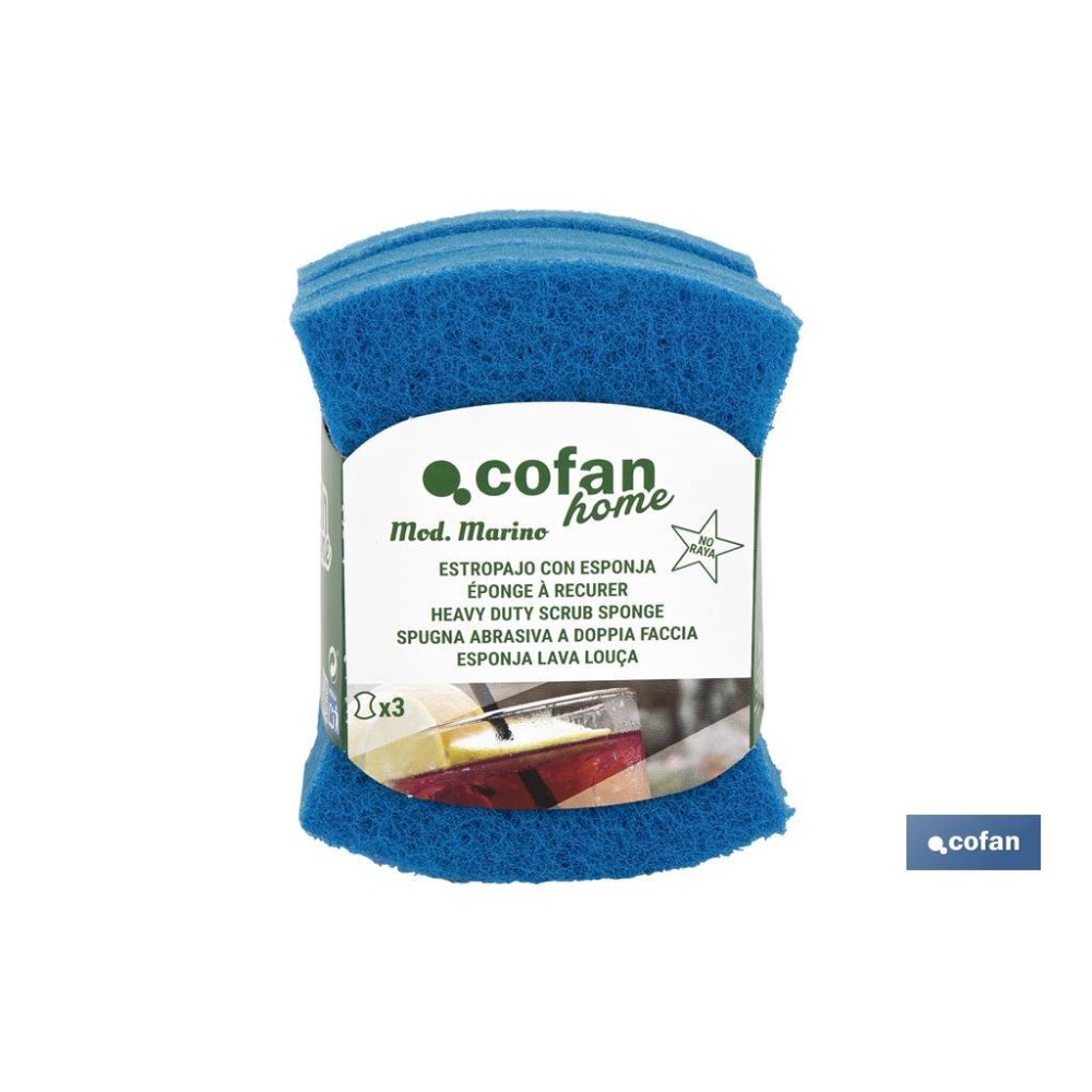 PACK DE 3 ESTROPAJOS AZULES CON ESPONJA