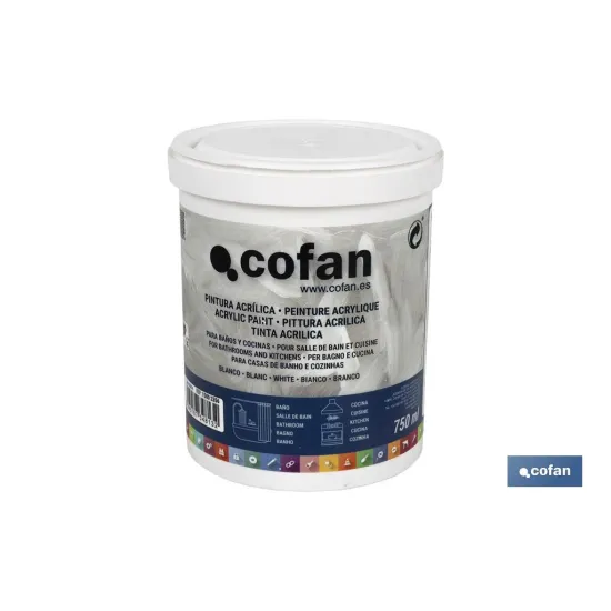 PINTURA ACRILICA PARA BAÑOS Y COCINAS 750 ML BLANCO (PACK: 1 UDS) - Almacén de Ferretería Acor