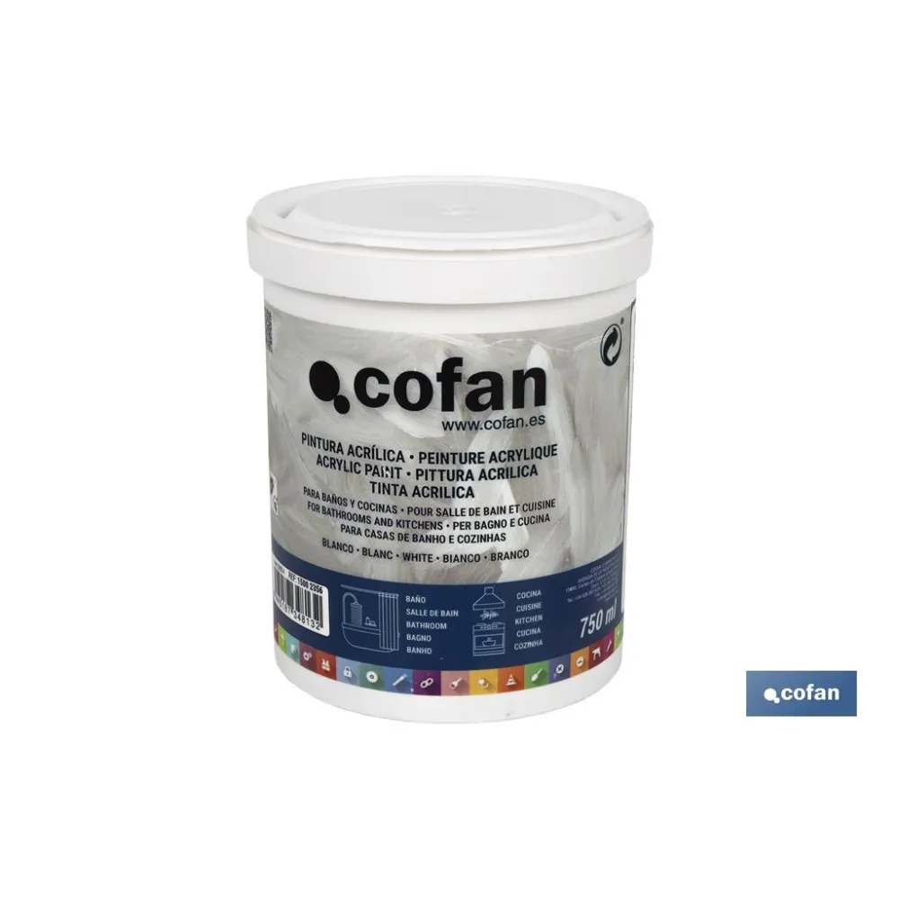 PINTURA ACRILICA PARA BAÑOS Y COCINAS 750 ML BLANCO (PACK: 1 UDS) - Almacén de Ferretería Acor