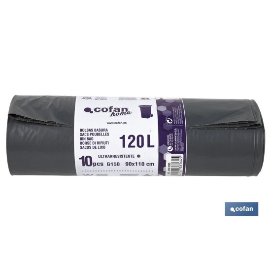 BOLSA DE BASURA 90X110 GALGA 150 COLOR GRIS 10 UDS.