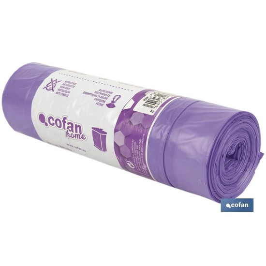 BOLSA DE BASURA AUTOCIERRE PERFUMADA LAVANDA 57 X 57 G.90 COLOR VIOLETA 15 UDS 30l
